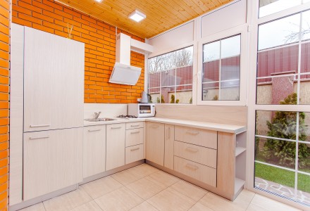 Industrial Kitchen with brick