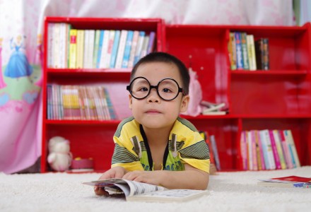 child's playroom with bookshelves
