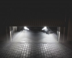 car headlights in garage