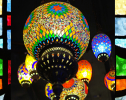 Use coloured glass lights bring warmth to room